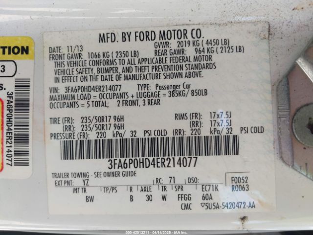 3FA6P0HD4ER214077 Ford FUSION SE