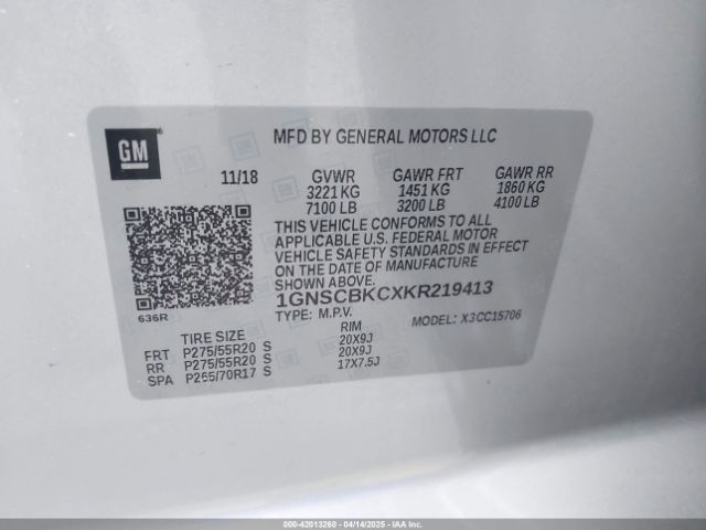1GNSCBKCXKR219413 Chevrolet Tahoe Lt