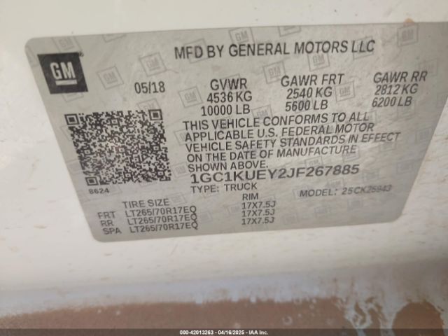 1GC1KUEY2JF267885 Chevrolet Silverado 2500hd Wt