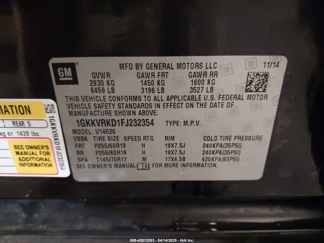 1GKKVRKD1FJ232354 GMC llt