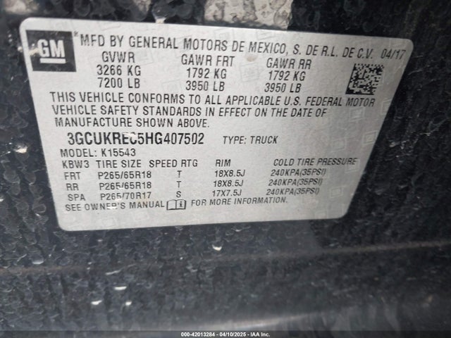 3GCUKREC5HG407502 Chevrolet Silverado 1500 1lt