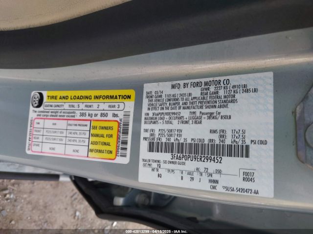 3FA6P0PU9ER299452 Ford Fusion Energi Se Luxury