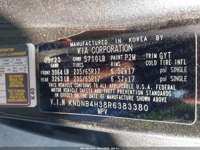 KNDNB4H38R6383380 KIA Carnival Mpv Lx