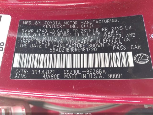 58ADZ1B18RU181720 Lexus ES 350
