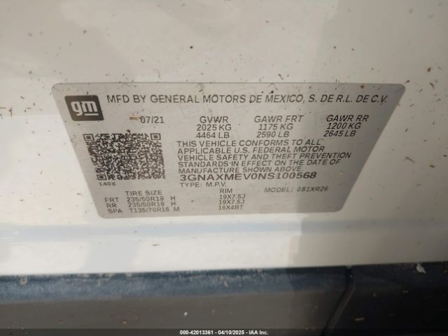 2022 CHEVROLET EQUINOX 3GNAXMEV0NS100568 Photo 8