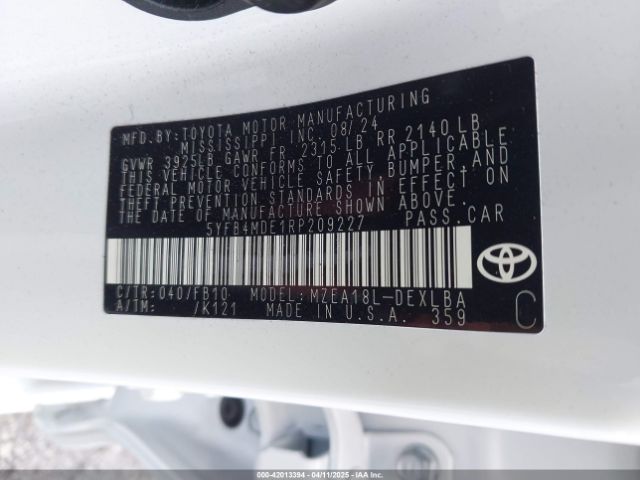 5YFB4MDE1RP209227 Toyota COROLLA LE