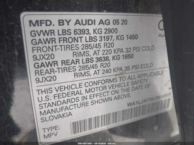 WA1LJAF76LD010317 Audi Q7 Premium Plus 45 Tfsi Quattro Tiptronic
