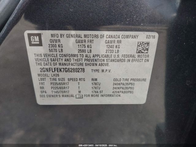 2GNFLFEK7G6280278 Chevrolet EQUINOX LT