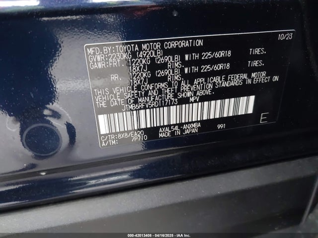 JTMB6RFV5RD117173 Toyota Rav4 Hybrid Xle Premium