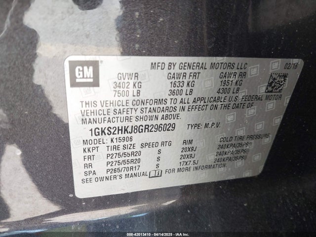 1GKS2HKJ8GR296029 GMC l86 - sidi, vvt, afm, e85 max, alum