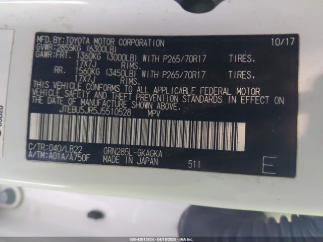 JTEBU5JR5J5510528 Toyota 4runner Sr5 Premium