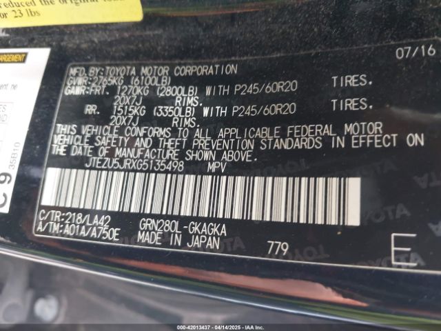 JTEZU5JRXG5135498 Toyota 4runner Limited