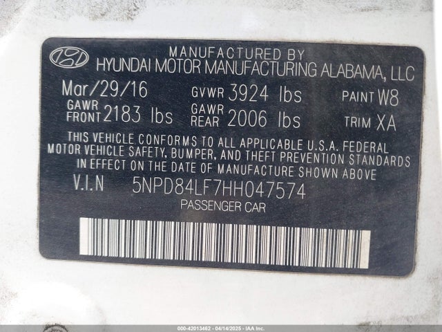 Hyundai ELANTRA SE 2017 5NPD84LF7HH047574 Image 9
