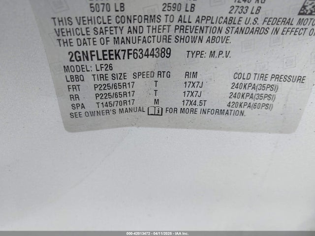 Chevrolet EQUINOX LS 2015 2GNFLEEK7F6344389 Image 9