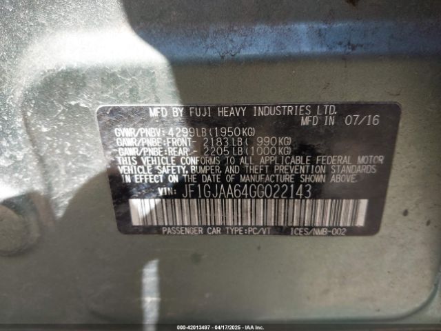 JF1GJAA64GG022143 Subaru Impreza 2.0i