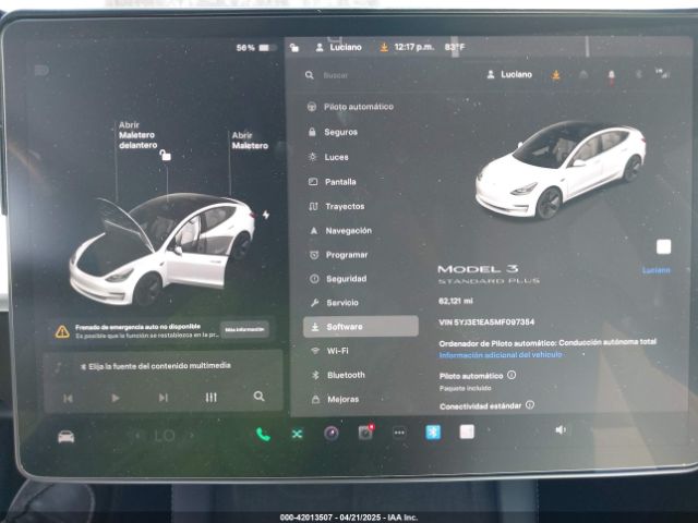 5YJ3E1EA5MF097354 Tesla Model 3 Standard Range Plus Rear-wheel Drive