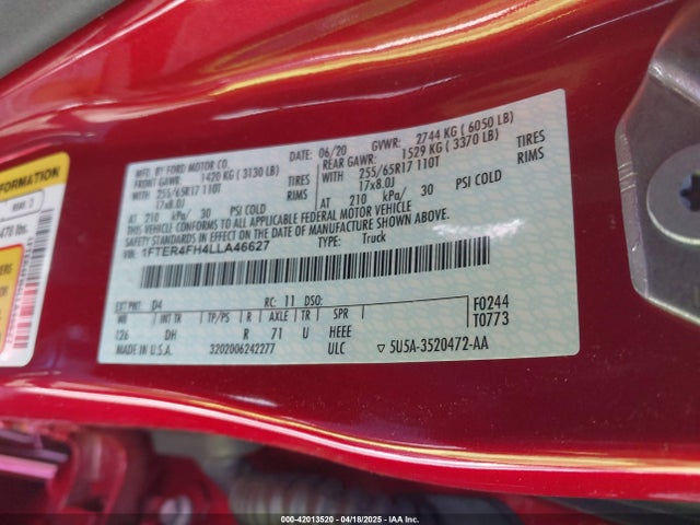Ford Ranger Lariat 2020 1FTER4FH4LLA46627 Image 9