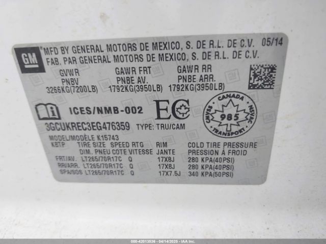 3GCUKREC3EG476359 Chevrolet Silverado 1500 1lt/2lt