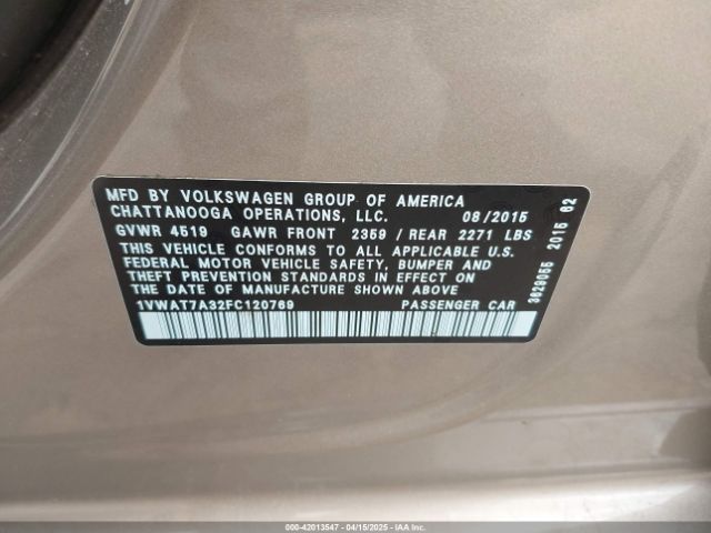 1VWAT7A32FC120769 Volkswagen Passat 1.8t Limited Edition