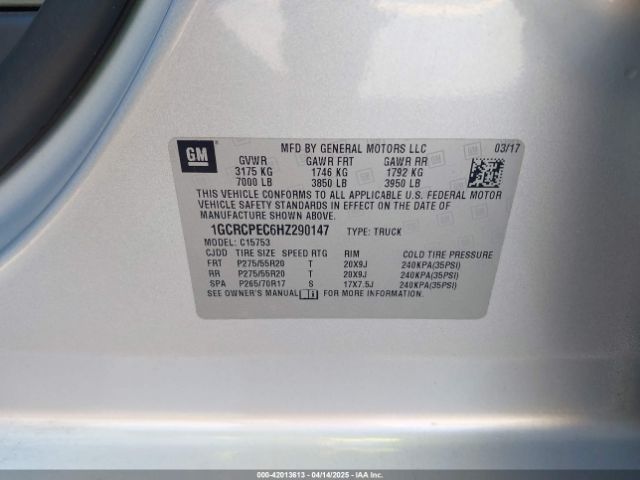 2017 CHEVROLET SILVERADO 1500 1GCRCPEC6HZ290147 Photo 8