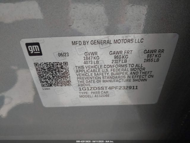 1G1ZD5ST4PF232911 Chevrolet Malibu Fwd 1lt