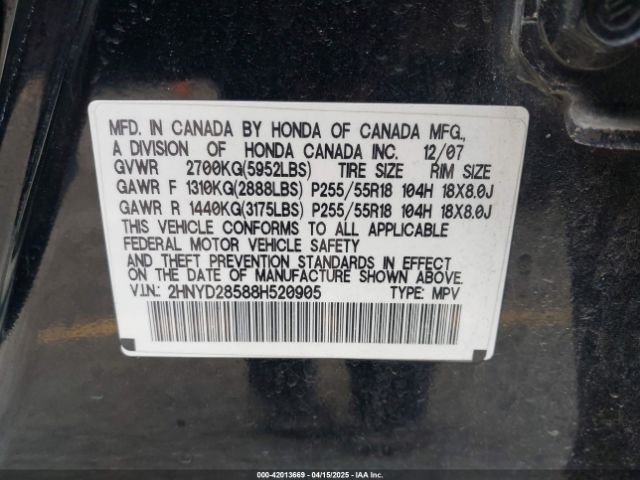 2008 ACURA MDX 2HNYD28588H520905 Photo 8