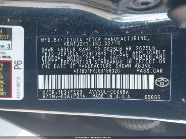 4T1BD1FK9GU188320 Toyota Camry Hybrid Le