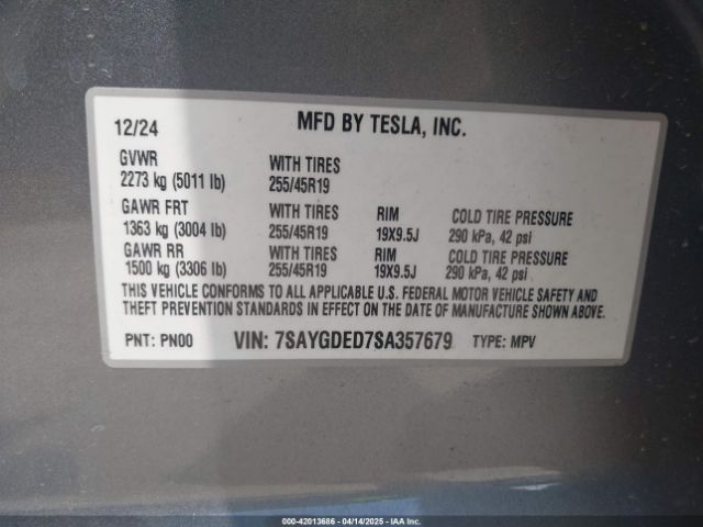 2025 TESLA MODEL Y 7SAYGDED7SA357679 Photo 8