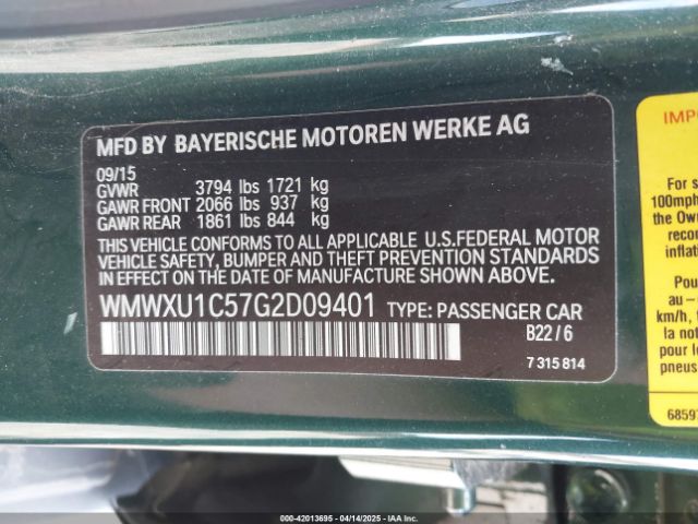 WMWXU1C57G2D09401 Mini Hardtop Cooper