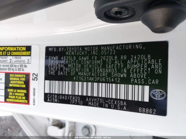 4T1G31AK3PU615412 Toyota Camry Se Hybrid
