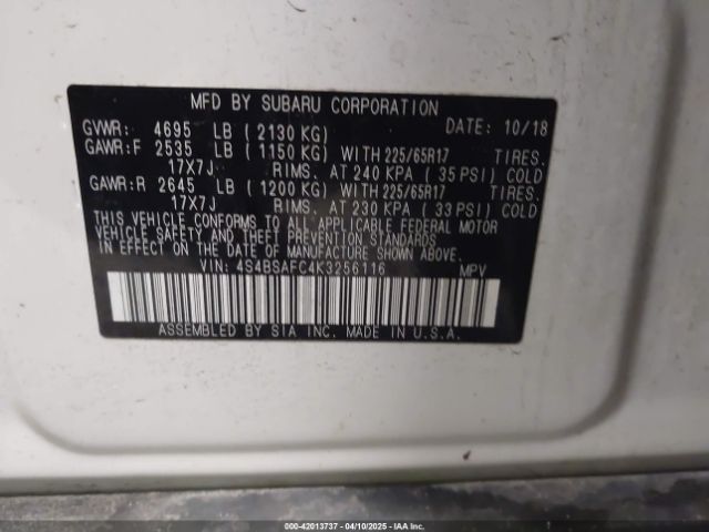 4S4BSAFC4K3256116 Subaru Outback 2.5i Premium