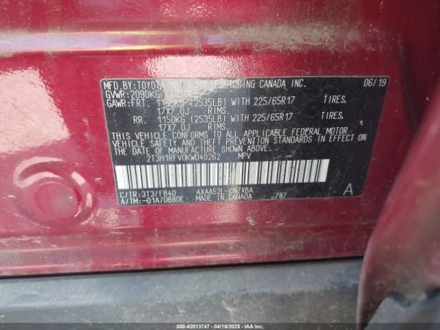 2T3H1RFV0KW040262 Toyota RAV4 LE