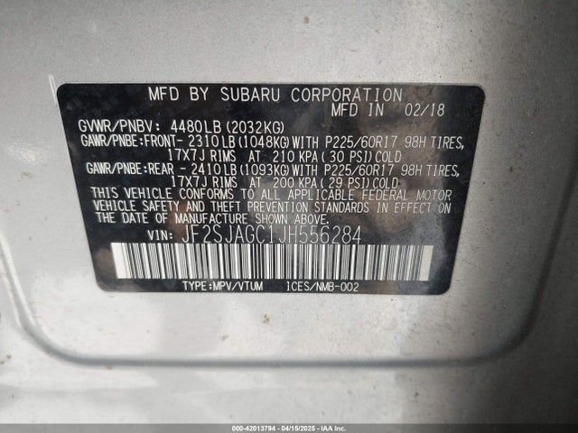 JF2SJAGC1JH556284 Subaru Forester 2.5i Premium