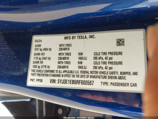 5YJ3E1EB6RF800587 Tesla Model 3 Long Range Dual Motor All-wheel Drive