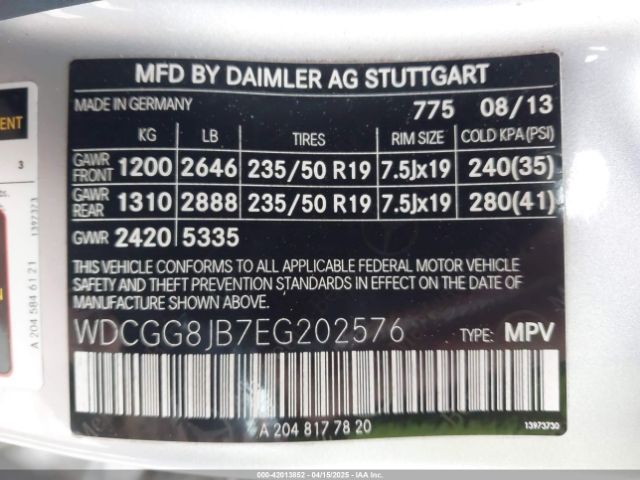 WDCGG8JB7EG202576 Mercedes-Benz Glk 350 4matic