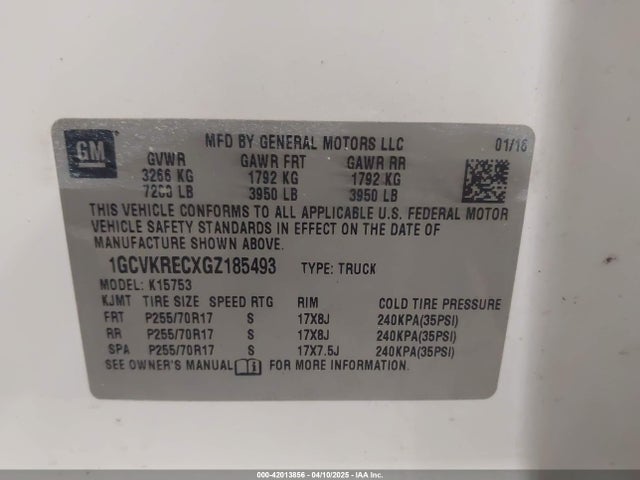 1GCVKRECXGZ185493 Chevrolet Silverado 1500 1lt