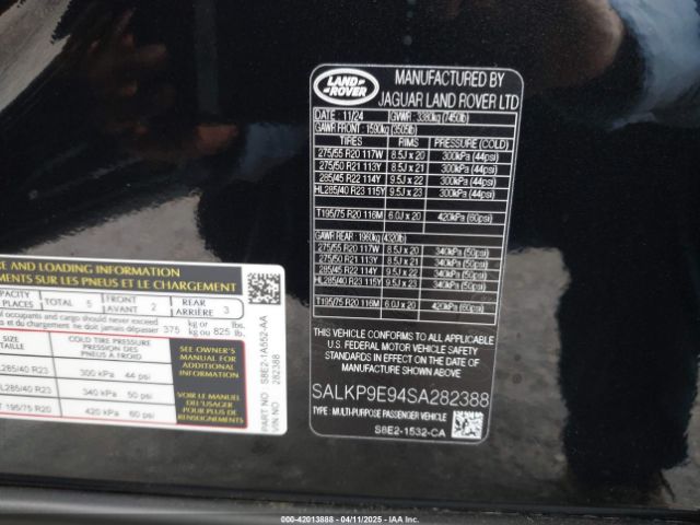 SALKP9E94SA282388 Land Rover Range Rover P530 Se