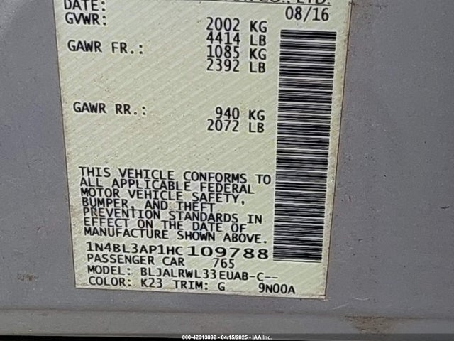 Nissan Altima 3.5 Sl 2017 1N4BL3AP1HC109788 Image 9