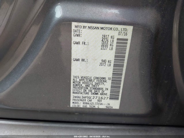 1N4AL3AP5GC271627 Nissan Altima 2.5 S