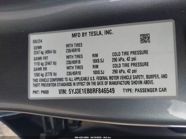 2024 TESLA MODEL 3 5YJ3E1EB8RF846549 Photo 8