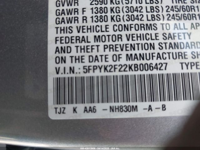5FPYK2F22KB006427 Honda j35y6