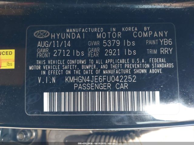 KMHGN4JE6FU042252 Hyundai Genesis 3.8
