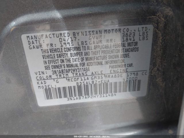 3N1AB7AP2HY311484 Nissan SENTRA S