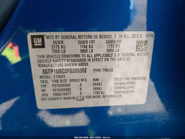 3GTP1UEC2FG265562 GMC Sierra 1500 Sle