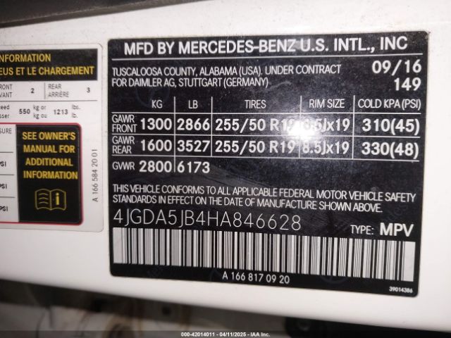 4JGDA5JB4HA846628 Mercedes-Benz GLE 350