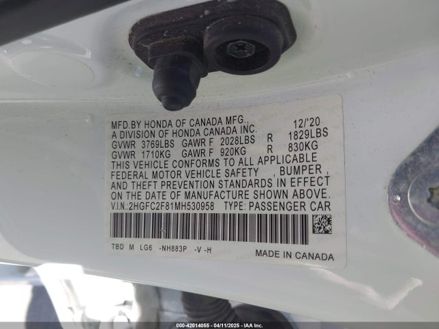2HGFC2F81MH530958 Honda Civic Sport