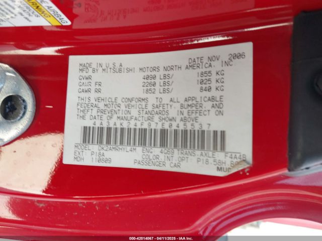 2007 MITSUBISHI ECLIPSE 4A3AK24F97E045537 Photo 8