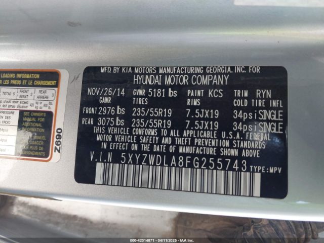5XYZWDLA8FG255743 Hyundai Santa Fe Sport 2.0l Turbo