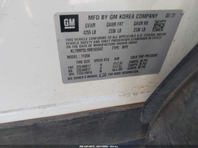KL79MPSL1MB165042 Chevrolet Trailblazer Fwd Lt