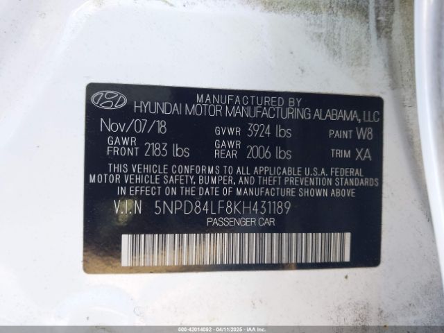 2019 HYUNDAI ELANTRA 5NPD84LF8KH431189 Photo 8